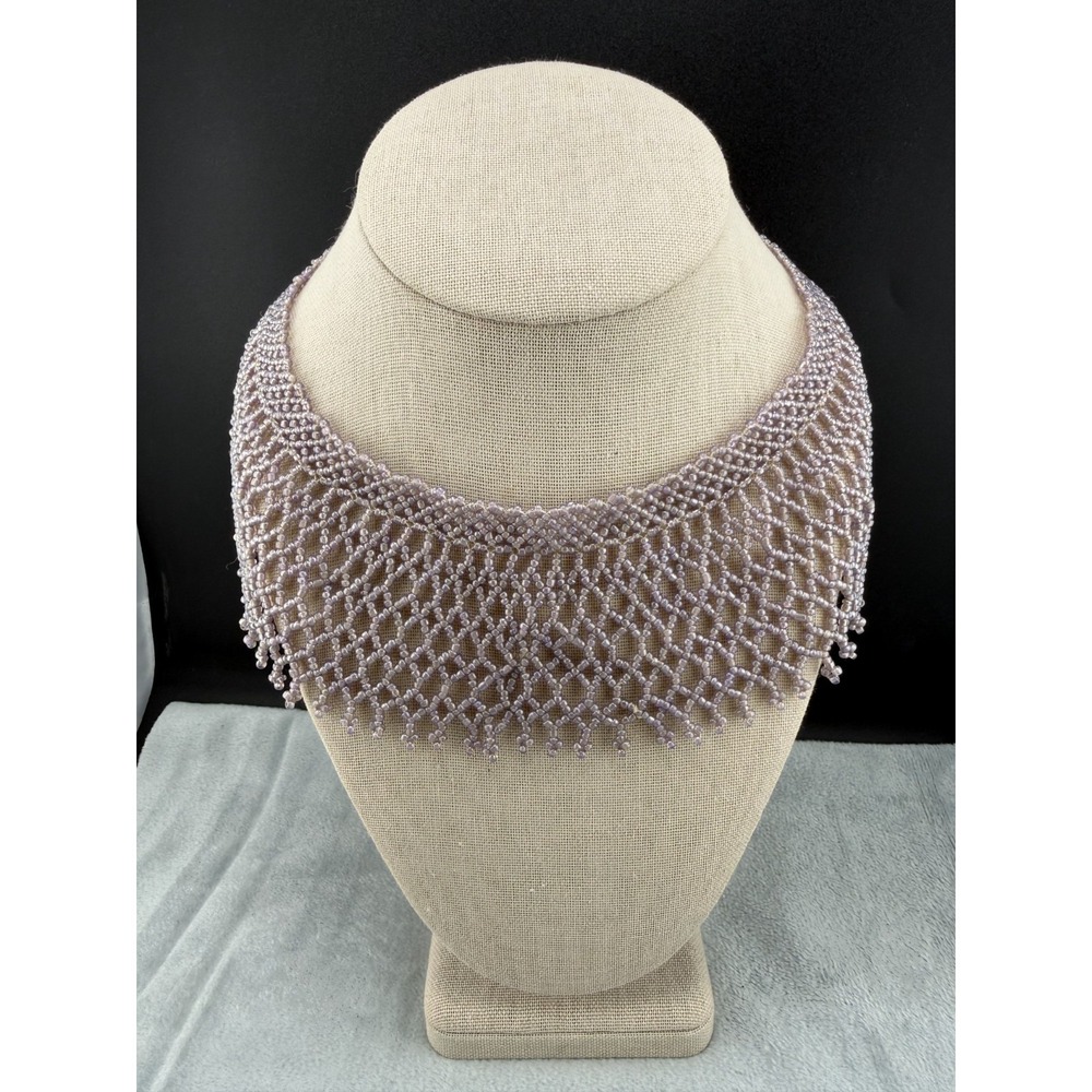 Vintage Beaded Necklace‎ Bib Collar Purple Flapper RBG 18"